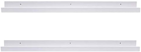 AZSKY 48 Inch White Picture Ledge Shelf Long Floating Shelves Set of 2 Wall Picture Shelf Pine Photo Frames Narrow Picture Ledge Mounting Hardware Included
