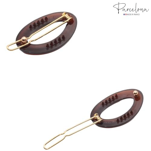 Parcelona French Eggie Oval Shell Black Mini Celluloid Acetate Side Slide Barrette Snap on Hair Clips - 4 Pieces