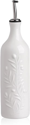 Sweejar Large Olive Oil Dispenser Bottle with Spout, 24 Oz Ceramic Oil Dispenser for Kitchen, Relief Opaque Oil Cruet, Oil Container for Cooking, EVOO, Avocado Oil, Vinegar, Pack of 1 (White)