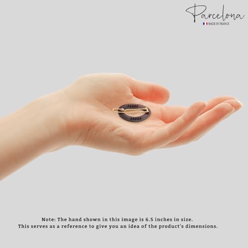 Parcelona French Eggie Oval Shell Black Mini Celluloid Acetate Side Slide Barrette Snap on Hair Clips - 4 Pieces