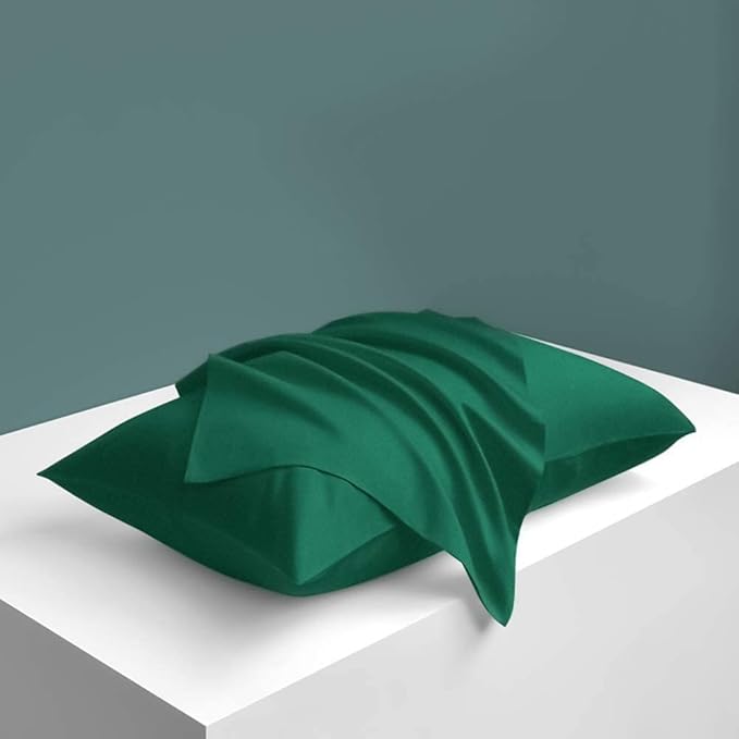 NTBAY Zippered Satin Pillow Cases for Hair and Skin, Luxury Standard Hidden Zipper Pillowcases Set of 2, 20x26 Inches, Dark Green