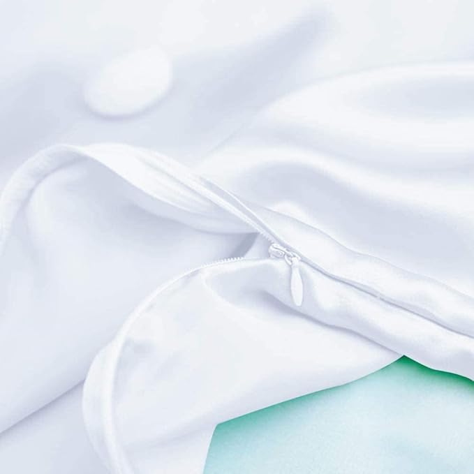 Satin Silk Pillowcase for Hair and Skin, Black Pillow Cases Standard Size Set of 4 Pack Super Soft Pillow Case with Zipper Closure (White, Queen(4 Pack))