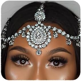 YERTTER Wedding Silver Rhinestone Head Chain With Clip Jewelry Forehead Tassel Fringe Headband Headpiece Crystal Chain Headband Hair Accessories for Women Brides Prom Costume(Silver 2)