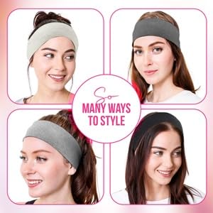 Styla Hair Headbands for Women Stretch Fashion Head Bands 10 Pack Non-Slip Head Wraps Great for Spa, Sports, Yoga, Pilates, Running, Gym Headband, Workouts (Black Grey)