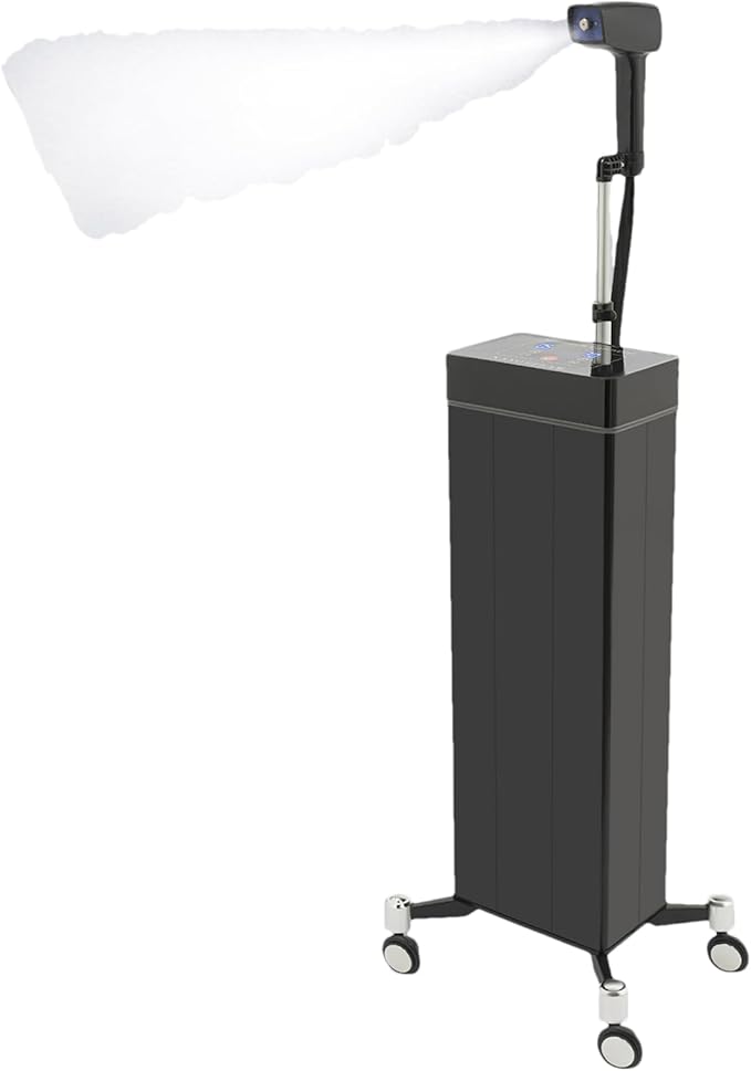 3 In 1 Standing Nano Hair Steamer for Deep Conditioning Heated Micro Mist Spray Negative Ion Blue Light Nanoscale Hair Care Steamer Machine with Removable Nozzle and LED Light for Barbershops, Salons