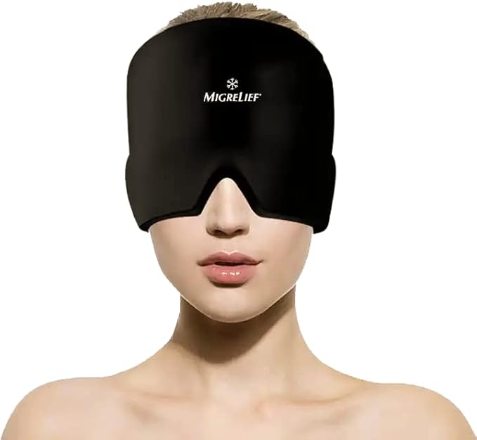 Migrelief Migraine Relief Cap - Ice Cap for Migraines and Headaches with 360 Degree Head and Eye Coverage - Cold Therapy Headache Hat and Migraine Mask for Natural Pain Relief - One Size, Black