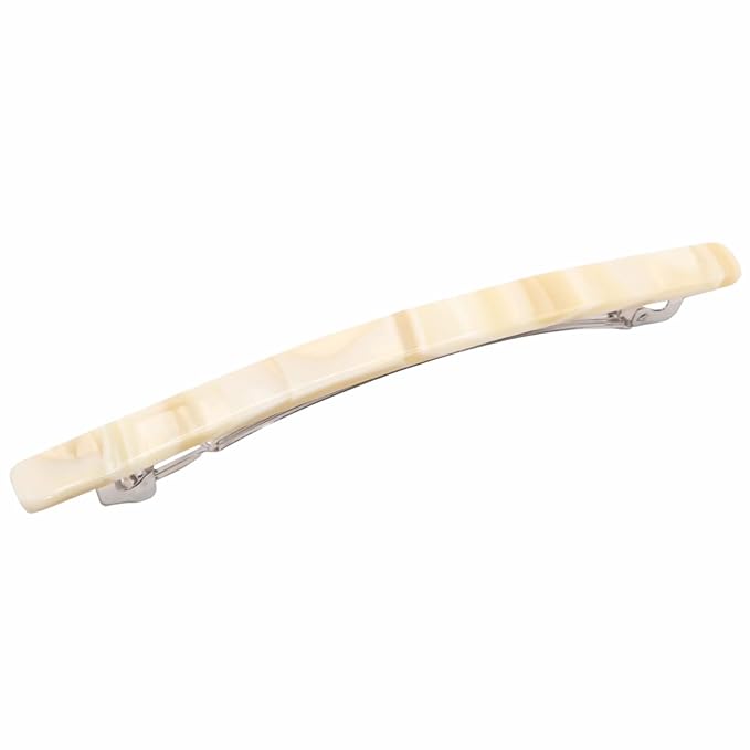 French Amie Long and Thin Large 4" Handmade Celluloid Hair Barrette Clip for Girls Automatic Strong Hold Hair Clips for Women No Slip Durable Paris Hair Accessories, Made in France (Cream Nougat)