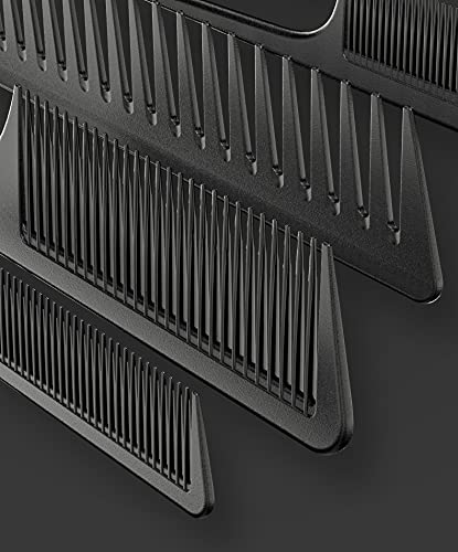 Professional Comb Set Black 6 Piece - Carbon Fiber Anti Static And Heat Resistant Comb-Fine and Wide Tooth Comb for Men and Women - Parting Teasing and Hair Styling