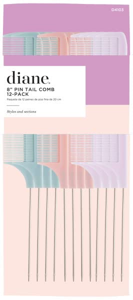 Diane 8" Pin Tail Combs, 12-pack, Assorted Colors, D4103