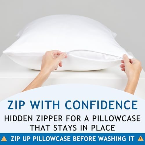 Pillow Cases - 100% Viscose Derived from Bamboo - Cooling Pillowcase - Queen Size, Cream, Set of 2 Zippered - for Hot Sleepers - Soft Pillow Covers - by Vegan Silk