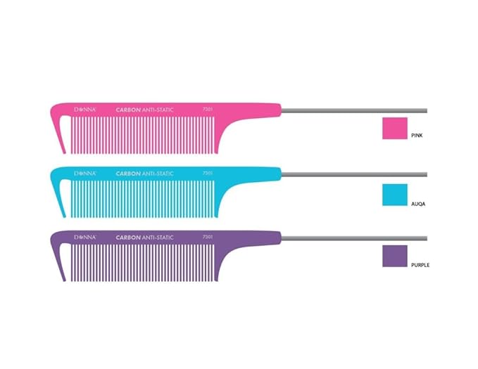 Donna Professional Essential Carbon Parting Pin Tail Comb – Heat Resistant & Anti-Static Combs with Metal Pin Tail for Braids, Twists & Natural Hair Sectioning (ASSORT)