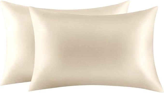 100% Mulberry Silk Pillowcases Set of 2 for Hair and Skin and Super Soft and Breathable Queen Size Nature Silk Pillowcases (Queen, Buff Beige)