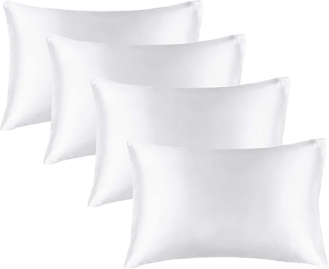 BEDELITE Satin Pillowcase for Hair and Skin, Super Soft Similar to Silk Pillow Cases 4 Pack with Envelope Closure, Cooling Pillowcases for Women Men (20"x30" Queen Size, White)