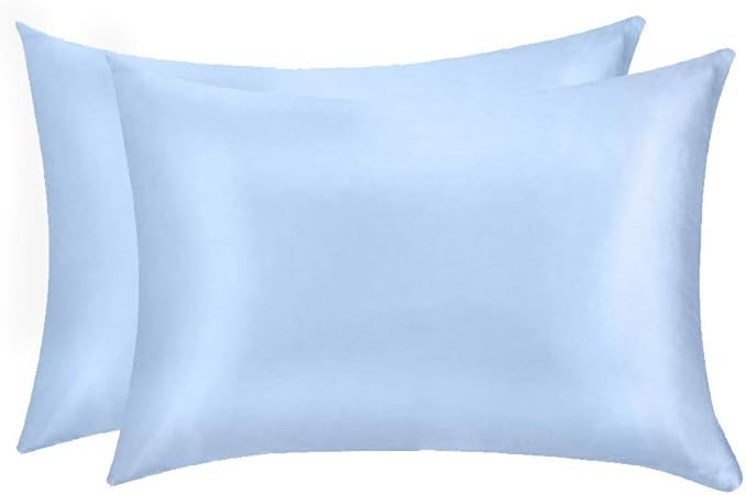 100% Mulberry Silk Pillowcases Set of 2 for Hair and Skin and Super Soft and Breathable Queen Size Nature Silk Pillowcases (Queen, Blue)