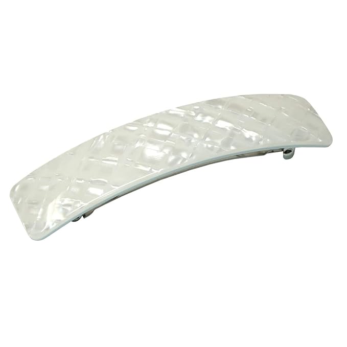 French Amie Long Rectangle Large 4” Frost White Handmade Celluloid Automatic Hair Clip Barrette (Frost White)
