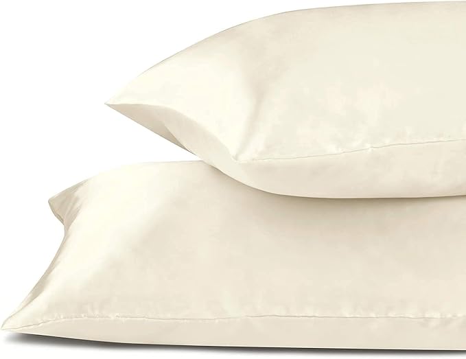 Satin Silk Pillowcase for Hair and Skin, Black Pillow Cases Standard Size Set of 4 Pack Super Soft Pillow Case with Zipper Closure (Beige, Queen(4 Pack))