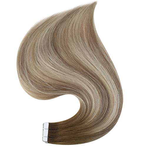 Full Shine Tape in Hair Extensions 22Inch Skin Weft Tape in Color Dark Brown 3 Fading to 8 and 22 Blonde Seamless Remy Invisible Natural Human Hair Extension 20Pcs for Women 50Gram Soft