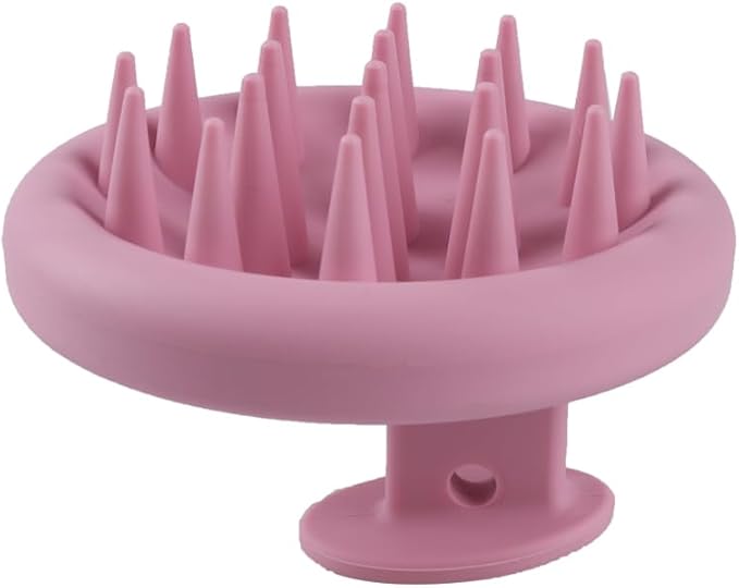 Silicone Scalp Massager Shampoo Brush Scrubber with Soft Bristles Exfoliator for Shower Dandruff Removal Wet Dry Hair Growth and Care Pink