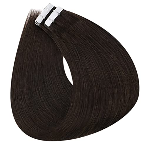 Full Shine Hair Extensions Real Human Hair Invisible Tape in Color Dark Brown 18Inch Straight Seamless Real Remy Skin Weft Tape in Extensions 20Pcs 50Grams Silky Hair Add Volume