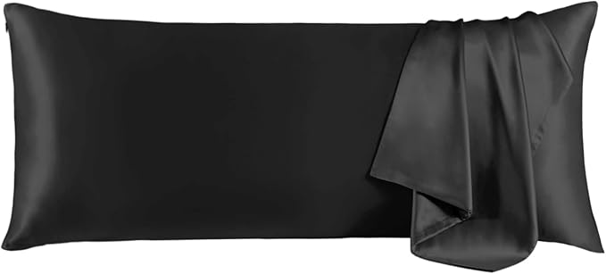 THXSILK 100% Pure Mulberry Silk Pillowcase for Hair and Skin - Natural Mulberry Silk Dual Sides, Silk Body Pillow Case with Hidden Zipper, 1pc, Body Size 20"x54", Black