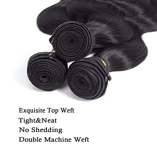 Color 1B Body Wave Bundles Natural Black Human Hair Bundles 22 24 26 Inch Niegmeag Brazilian Virgin Remy Hair Extensions Double Weft Soft and Silky Body Wave Bundle Hair Weave