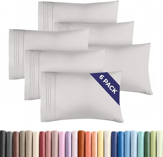 Queen Pillow Cases Set of 6 - Ultra Soft Hotel Quality Pillowcase Covers - Comfy, Cozy & Wrinkle Free - Shrink, Stain & Fade Resistant - Machine Washable Pillow Protectors - 6 Piece Set - French Grey