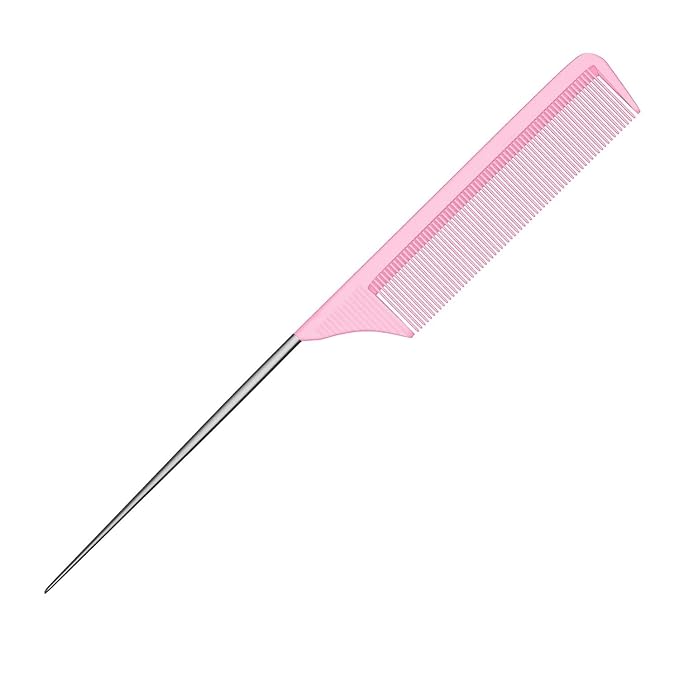 9 Inch Rat Tail Comb Carbon Fiber Heat Resistant Teasing Comb with Metal Pick Styling Parting Lightweight Sectioning Fine Tooth Combs for Women Girls Men