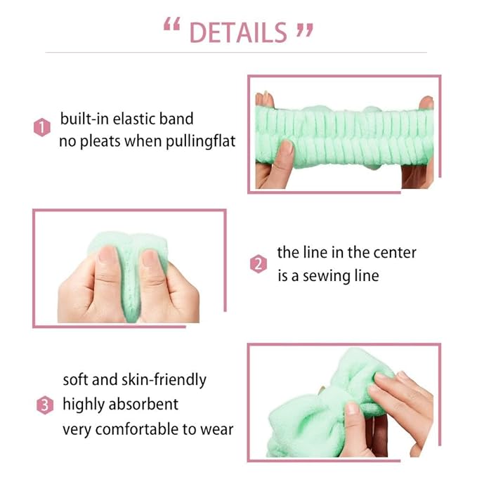 7 Pcs Spa Set, Facial Headband and Wristband Set, Skincare Accessories, College Style Girl Idea Gifts, Hair Accessories for Women and Girls（Light Green）