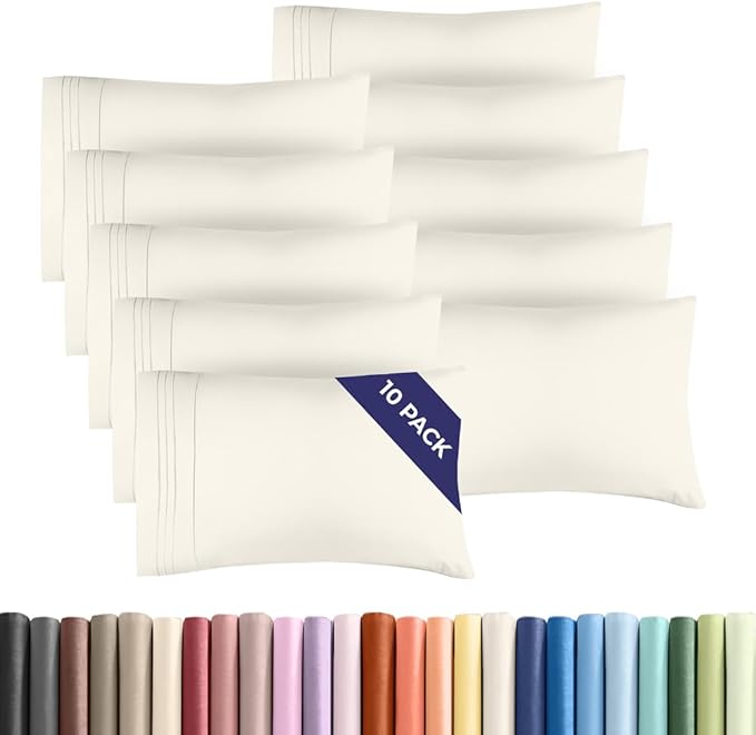 Queen Pillow Cases Set of 10 - Ultra Soft Hotel Quality Pillowcase Covers - Comfy, Cozy & Wrinkle Free - Shrink, Stain and Fade Resistant - Machine Washable Pillow Protectors - 10 Pcs Set - Off White