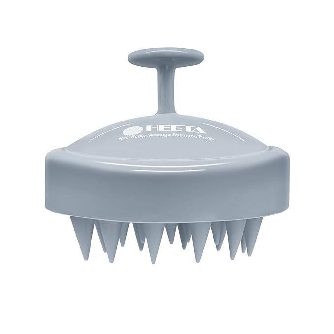 HEETA Scalp Massager Hair Growth, Soft Silicone Scalp Scrubber Shampoo Brush for Exfoliation, Dandruff Removal Head Massage Stress Relax, Wet & Dry Use for Thick Thin Curly Hair Care, Sky Gray