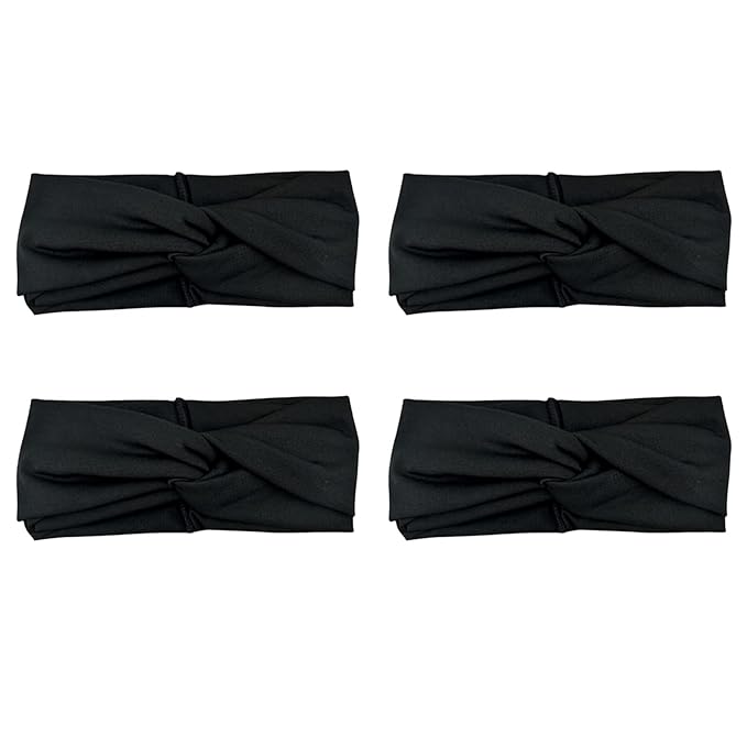 DRESHOW 4 Pack Headbands for Women Yoga Knotted Headbands Elastic Criss Cross Hair Accessories Sports Head Wrap Non Slip Black