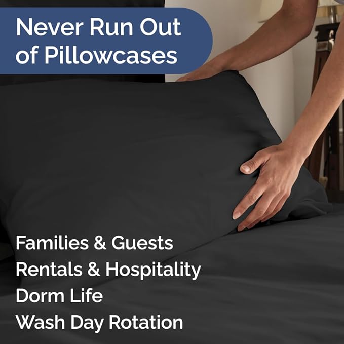 Queen Pillow Cases Set of 8 - Ultra Soft Hotel Quality Pillowcase Covers - Comfy & Wrinkle Free - Shrink, Stain and Fade Resistant - Easy-Care, Machine Washable Pillow Protectors - 8 Piece Set - Black