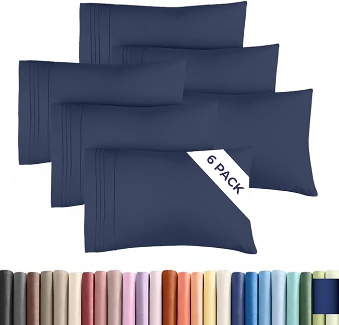 King Pillow Cases Set of 6 - Ultra Soft Hotel Quality Pillowcase Covers - Comfy. Cozy & Wrinkle Free - Shrink, Stain and Fade Resistant - Machine Washable Pillow Protectors - 6 Piece Set - Navy Blue