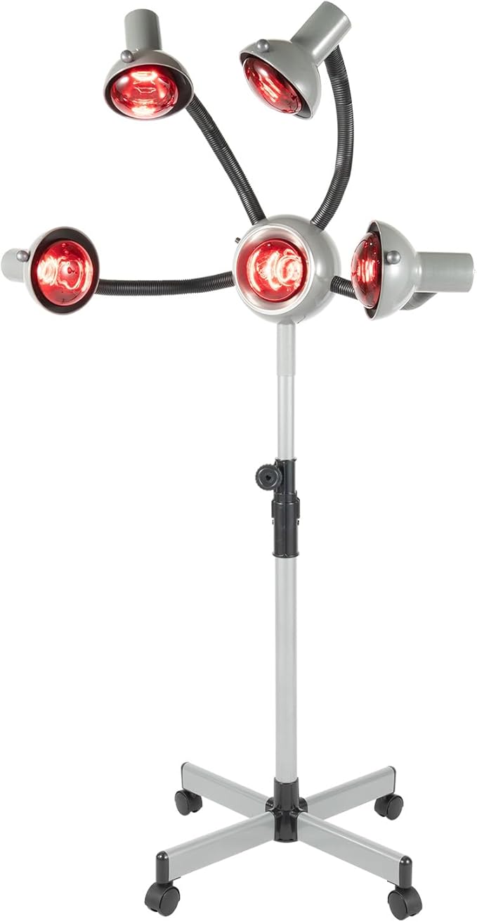 5 Head Infrared Heat Lamp 750W Portable Floor Salon Hair Dryer Adjusting Styling Perming Dryer Color Processor Styling Hair Hood Dryer (Grey)