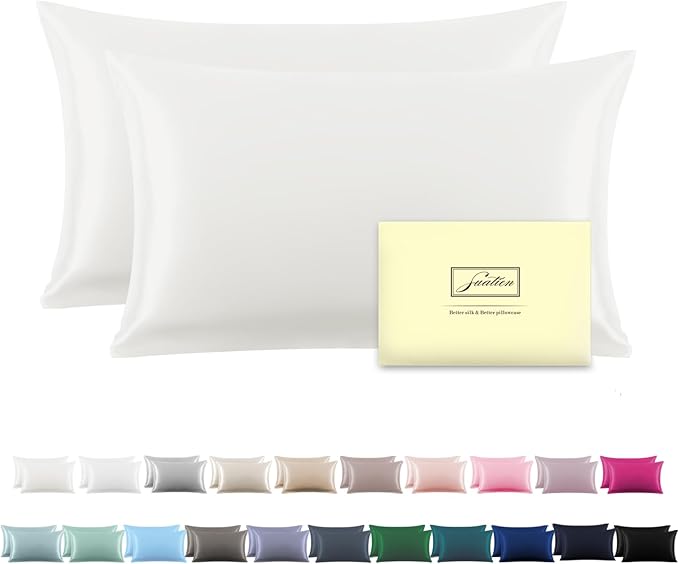 Silk Pillow Cases 2 Pack Soft Breathable and Sliky Standard Size Pillow Cases Set of 2,Natural Mulberry Satin Silk Pillowcase with Hidden Zipper for Hair and Skin (Ivory,20"X 26",2pcs)