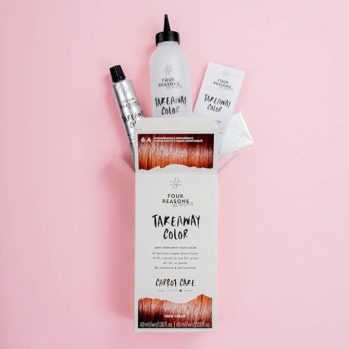 Four Reasons Original Takeaway Color - Brownie – 5.35 Deep Warm Brown - Demi-Permanent Hair Color - Ammonia-Free and Fragrance-Free Hair Dye - 100% Vegan & Cruelty Free