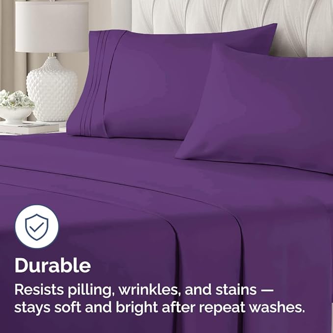 King Pillow Cases Set of 4 - Ultra Soft Hotel Quality Pillowcase Covers - Comfy, Cozy & Wrinkle Free - Shrinkage, Stain and Fade Resistant - Machine Washable Pillow Protectors - 4 Piece Set - Purple