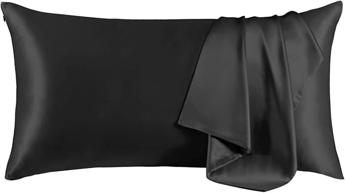 THXSILK Set of 2 100% Mulberry Silk Pillowcase for Hair and Skin Health, Soft Breathable and Smooth Pillowcases with Hidden Zipper, Both Sides Premium 6A+ Silk, California King 20"x40", Black