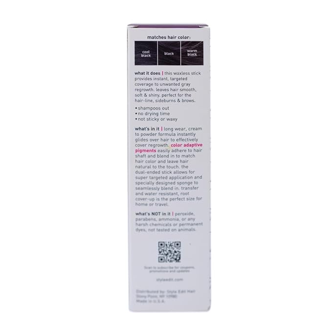 Style Edit Root Touch Up Stick for Gray Coverage, Temporary Hair Color Sponge Pen, Premium Hair Shading Makeup, 0.11 oz 2 Pack