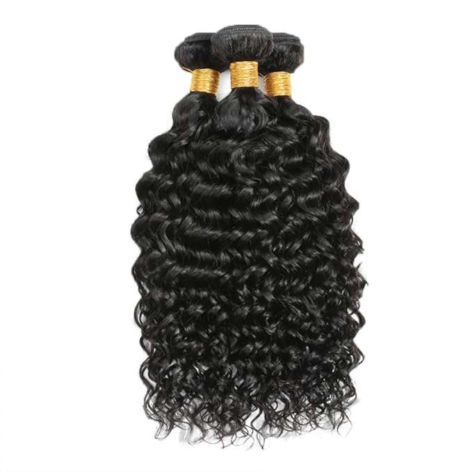 30 32 34 Inch Water Wave Bundles Human Hair Color 1B Bundles Peruvian Virgin Remy Hair Extensions Niegmeag Double Weft Natural Black Wet and Wavy Bundle Hair Weave