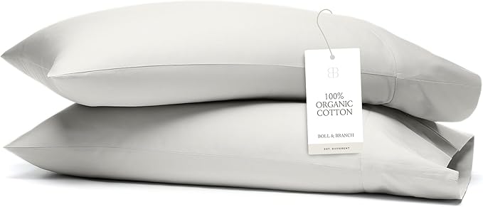 Boll & Branch Signature Hemmed Pillowcase Set - King, Mist - Luxury 100% Organic Cotton - Buttery Soft and Breathable - Softer with Every Wash - 2 Pillowcases Included