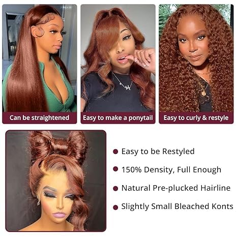 AMIRTY 200% Density 28 Inch Orange Ginger Lace Front Wigs Human Hair 13X4 HD Transparent Lace Front Wigs Human Hair Pre Plucked with Baby Hair #33 Wigs For Women