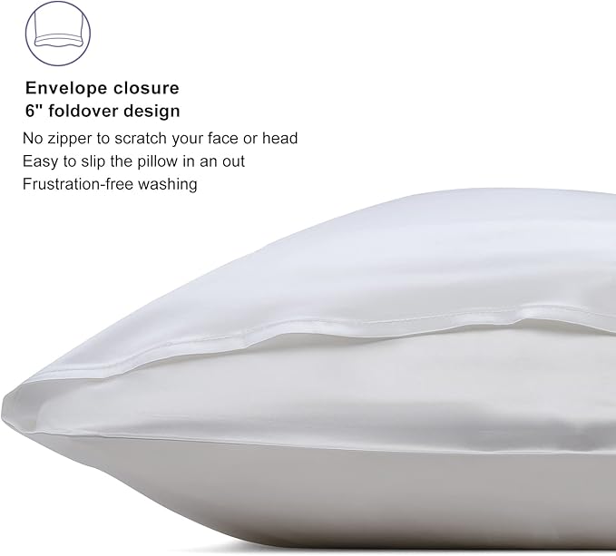 ALASKA BEAR Silk Pillowcase Envelope Closure, 22 Momme 100 Percent Mulberry Silk Pillow Slip Foldover Design, Washable and NO Zipper, King(1, Cool White)