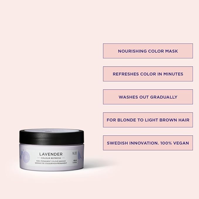 Maria Nila Colour Refresh, Lavender 3.4 Fl Oz, Purple Hair Mask, Semi-Permanent Pigments, 100% Vegan & Sulfate/Paraben free
