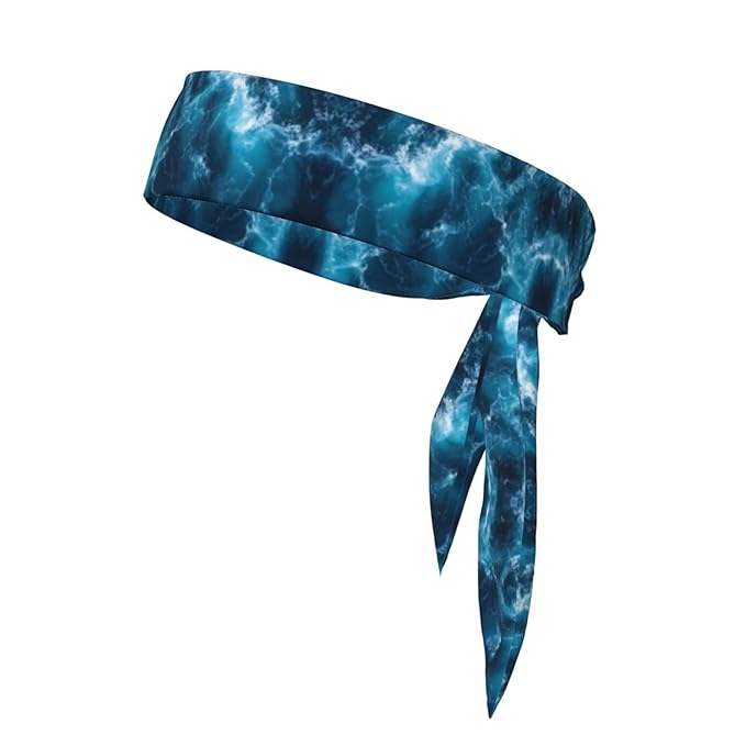 Men Women Sports Sweatbands, Multifunction Long Hair Band for Running Fitness Shower, Novelty Ocean Beach Theme Sea Waves Headwear Hair Accessories