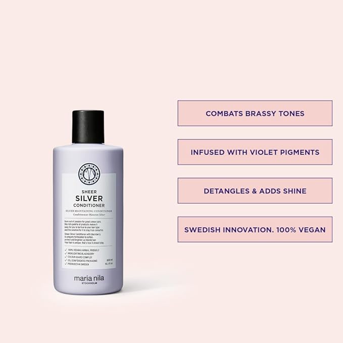 Maria Nila Sheer Silver, Conditioner 10.1 Fl Oz, Neutralizes Golden Shades, Violet Pigments Gives Cool Tone, 100% Vegan & Sulfate/Paraben free