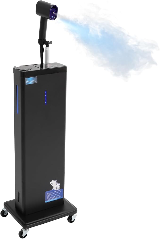 Standing Nano Mist Hair Steamer 1300W, Multifunctional Micro Mist Salon Hair Processor w/ 360°Swivel Wheels, 27oz 9-Gear Adjustable Salon Nanoscale Sprayer for Hair Deep Care(1300W Black)