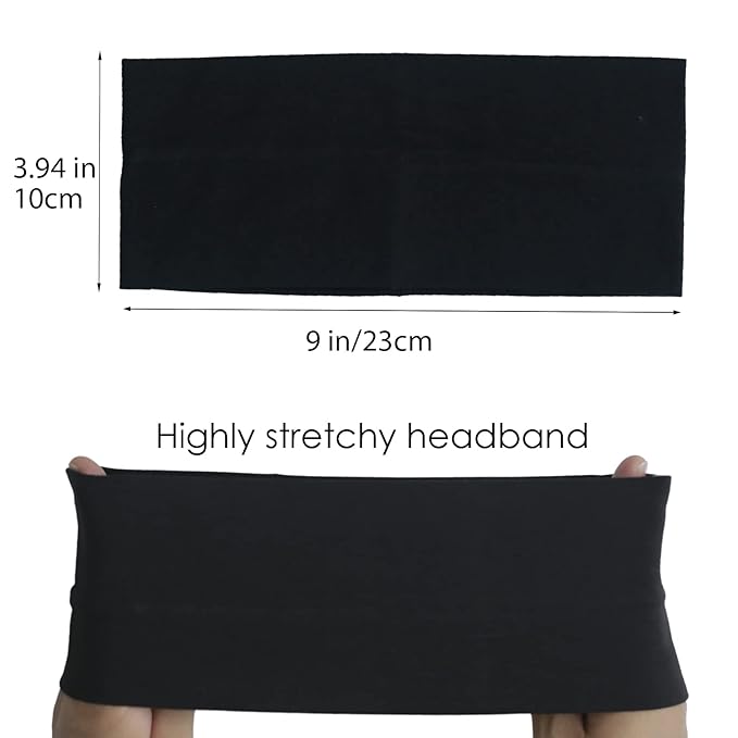 Headbands for Women 3 Pcs Black Wide Cotton Non-slip Stretchy Elastic Head Wrap Holder Hair Accessories