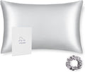ALASKA BEAR 100% Pure Mulberry Silk Pillowcase for Curly Hair Women Mother Her Grandma Pillow Slip Machine Washable Standard (1pc, Silver)