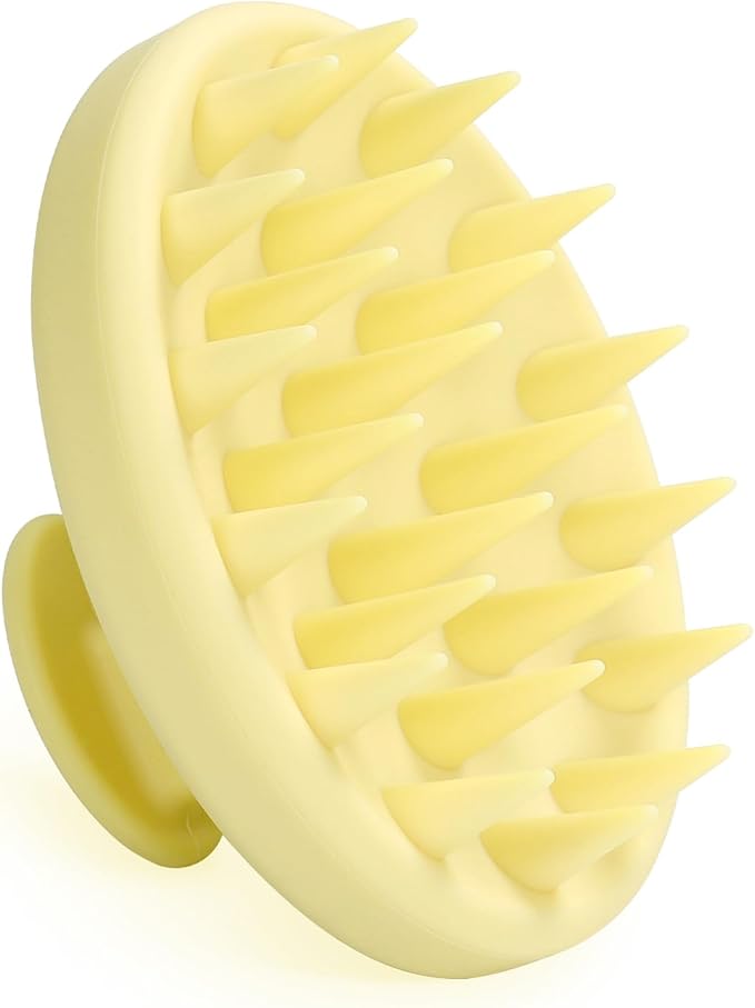 Silicone Scalp Massager, Scalp Scrubber for Hair Growth with Soft Bristles, Scalp Exfoliator Brush Dandruff Removal Shampoo Brush for Wet Dry Scalp Care (Light Yellow)